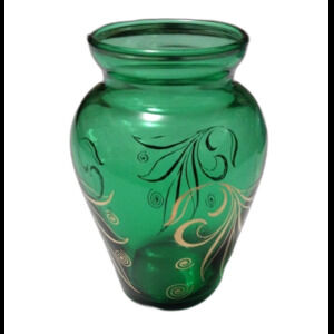 Vintage Emerald Green Glass w/ Gold Accents Bud Vase 3.5"